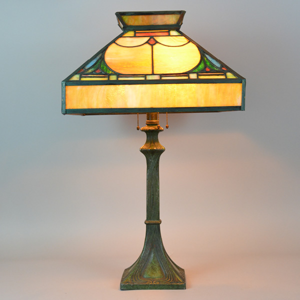 Arts and Crafts Chicago Mosaic Shade on Bradley & Hubbard Base