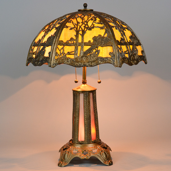 1920's Panel lamp, lighted base, overlay shade