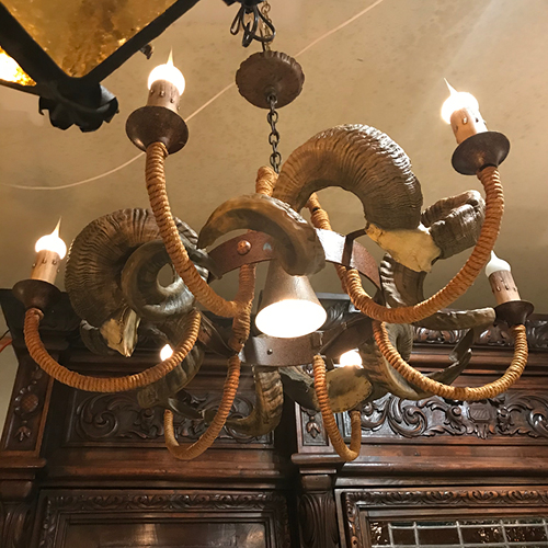 Rams Horn 6 arm chandelier circa 1940"s with center light Vintage